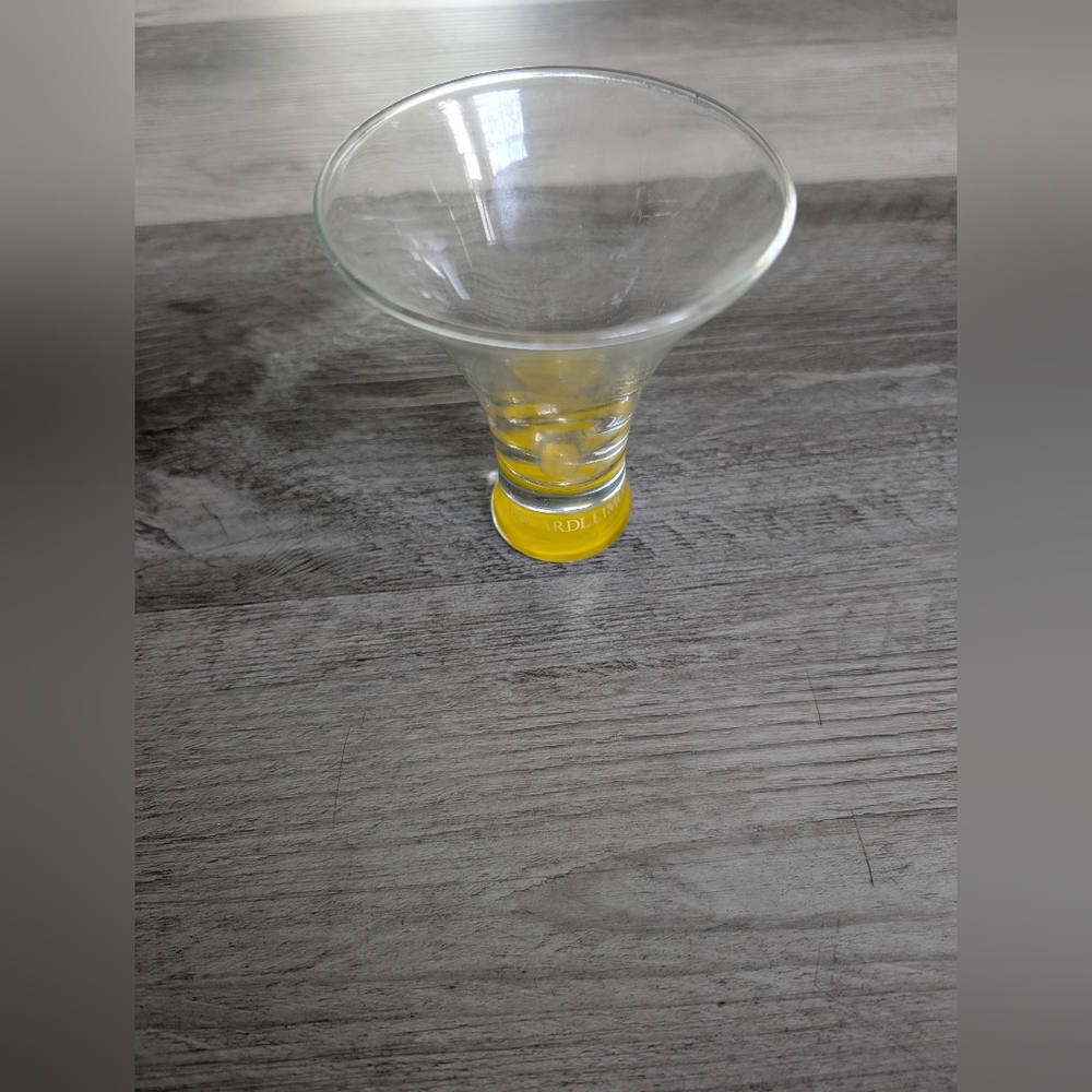 Set of  4 Bacardi Limon  Logo Curved Flared Shot Glasses Yellow Colored Bottom
